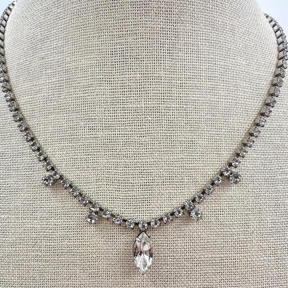 Vintage 90s Silver Tone Clear Glass Cup Chain Pendant Necklace Women's Jewelry